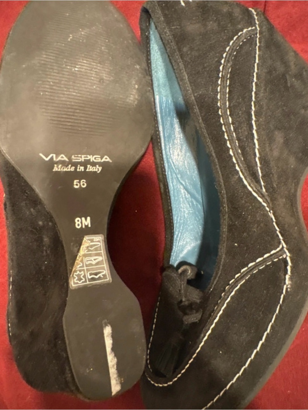 Via Spiga Black Suede Loafers with Blue Lining